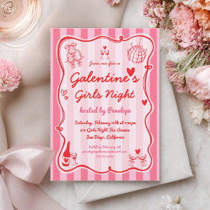 Invitation Soirée de filles de la Saint-Valentin rose rouge d