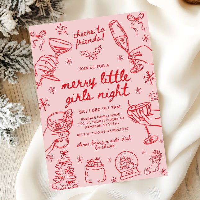 Invitation Soirée de filles de Noël dessinée à la main avec f (Créateur téléchargé)