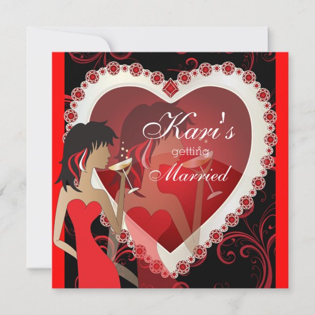 Invitation Soirée de filles divas dans un cœur de bijou rouge (Devant)