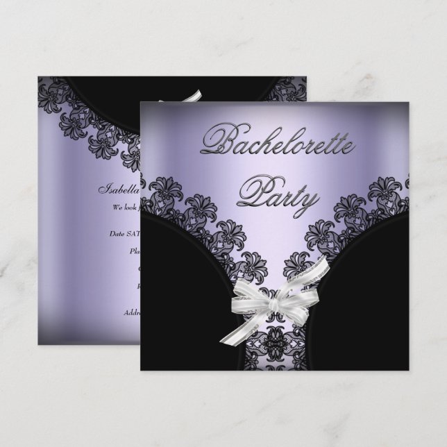 Invitation Soirée de Filles Fleurs de Lilas Violet Broderie A (Devant / Derrière)