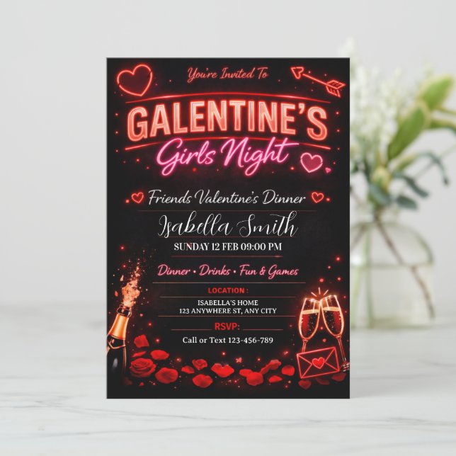Invitation Soirée de filles Galentine‚Dîner entre amies pour  (Debout devant)
