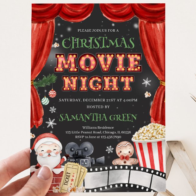 Invitation Soirée de film de Noël Fête de vacances (Créateur téléchargé)