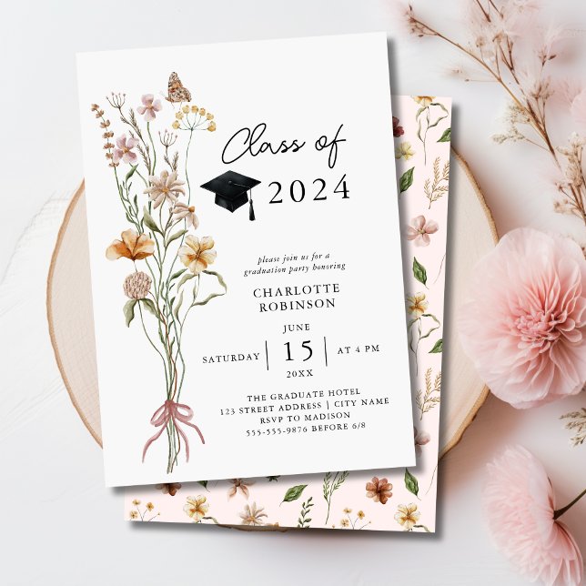 Invitation Soirée de fin d'études du Bouquet Fleur sauvage de (Stylish Spring Wildflower Bouquet Graduation Party Invitation)