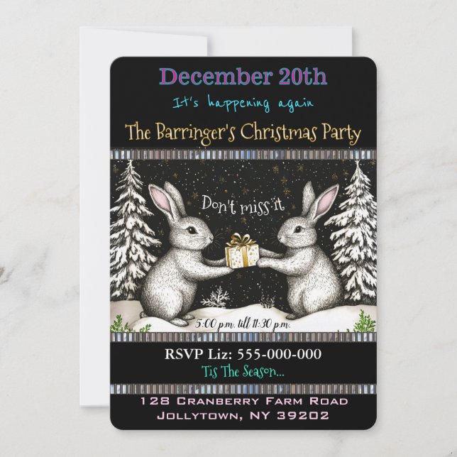 Invitation Soirée de Fun & Nourriture de Noël de Bunny (Devant)