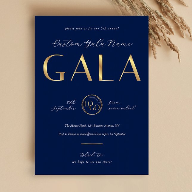 Invitation Soirée de gala Navy & Gold Logo Collecte de fonds  (Créateur téléchargé)