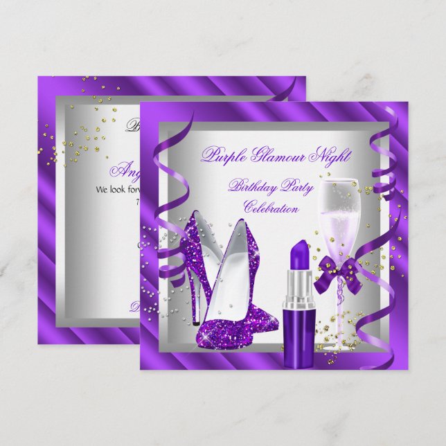 Invitation Soirée de Glamour Violet Champagne Party 2 (Devant / Derrière)