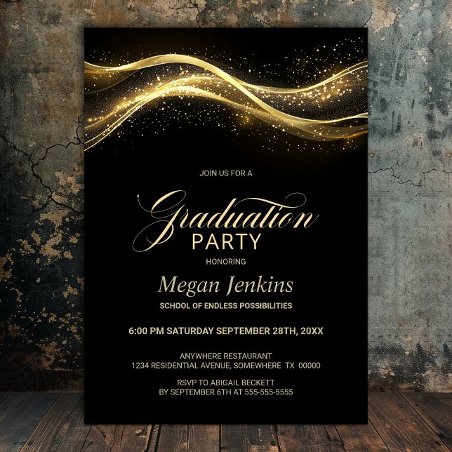 Invitation Soirée de graduation en or noir élégant (Créateur téléchargé)