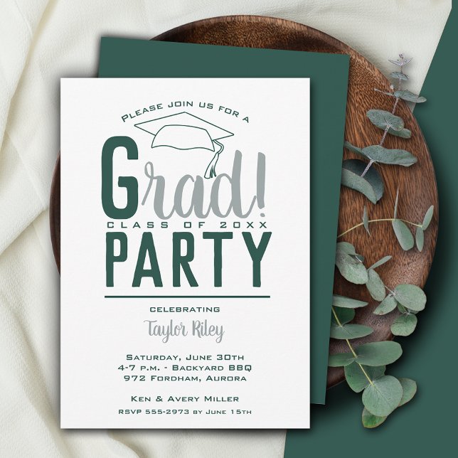 Invitation Soirée de graduation en vert foncé et gris (Créateur téléchargé)