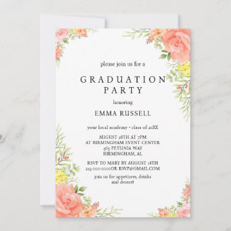 Invitation Soirée de graduation florale rose élégant