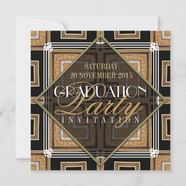 Invitation Soirée de graduation Gold Black Art Déco (Devant)