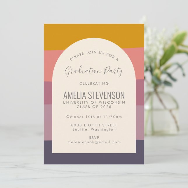 Invitation Soirée de Graduation moderne Elegant Earth Stripes (Debout devant)