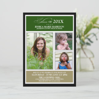 Invitation Soirée de graduation photo verte/or