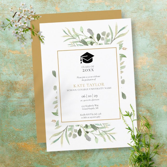 Invitation Soirée de Graduation Simple Elegant Green (Créateur téléchargé)