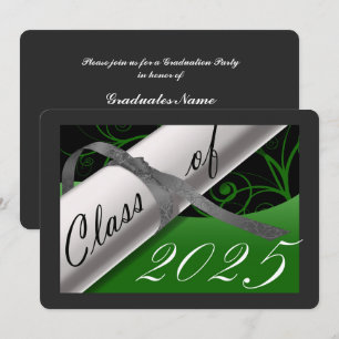 Invitation Soirée de Graduation Vert & Argent