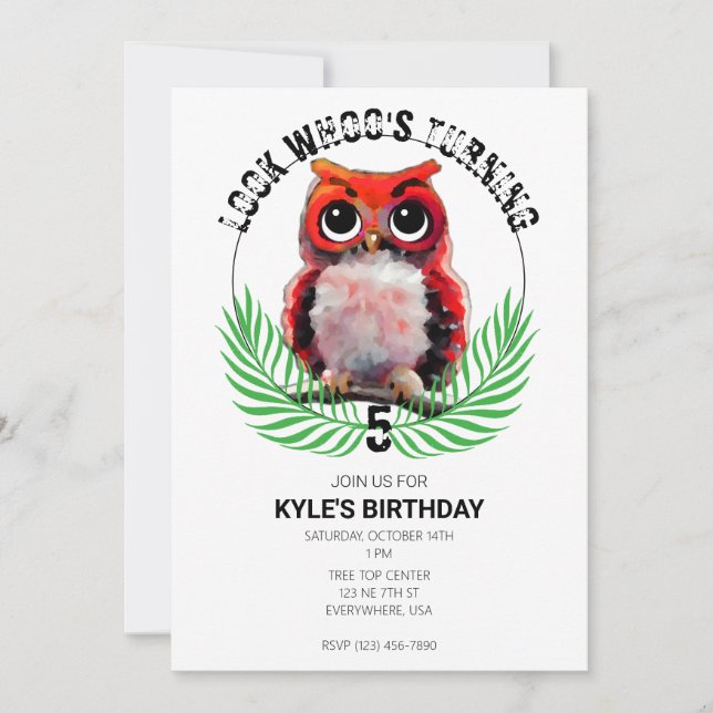 Invitation Soirée de hibou longue fête d'anniversaire (Devant)