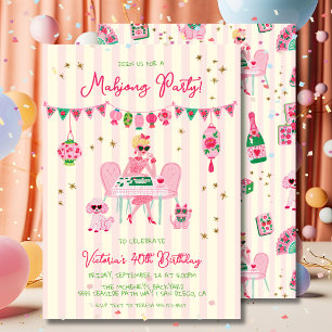 Invitation Soirée de jeu de Mahjong rose tendance pour filles