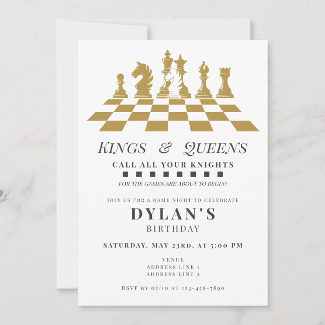 Invitation Soirée de jeu d'échecs Appelez vos chevaliers Fête (Devant)