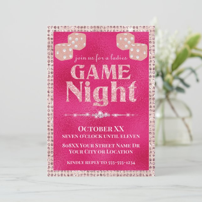 Invitation Soirée de Jeu Mesdames Paillettes Rose Chaud (Debout devant)