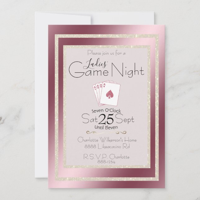 Invitation Soirée de Jeux entre Dames Or Paillettes Roses As (Devant)