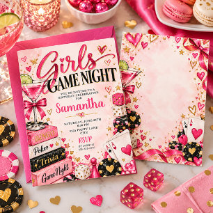 Invitation Soirée de Jeux entre Filles Casino Rose Or Anniver