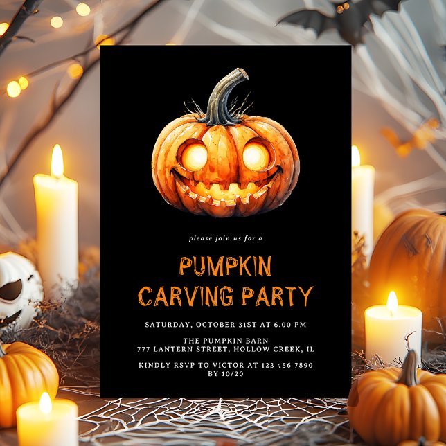 Invitation Soirée de la Citrouille noire moderne Halloween (Créateur téléchargé)
