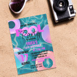 Invitation Soirée de la piscine branchée Sweet 16 Anniversair<br><div class="desc">Cette invitation exquise est spécialement conçue pour faire de votre Soirée de piscine Sweet 16 un événement inoubliable. Avec une touche design, il présente des bagues de baignade roses vibrantes et des ballons de baignade ludiques dans des teintes fascinantes de violet, rose et turquoise. Conduite à un arrière - plan...</div>