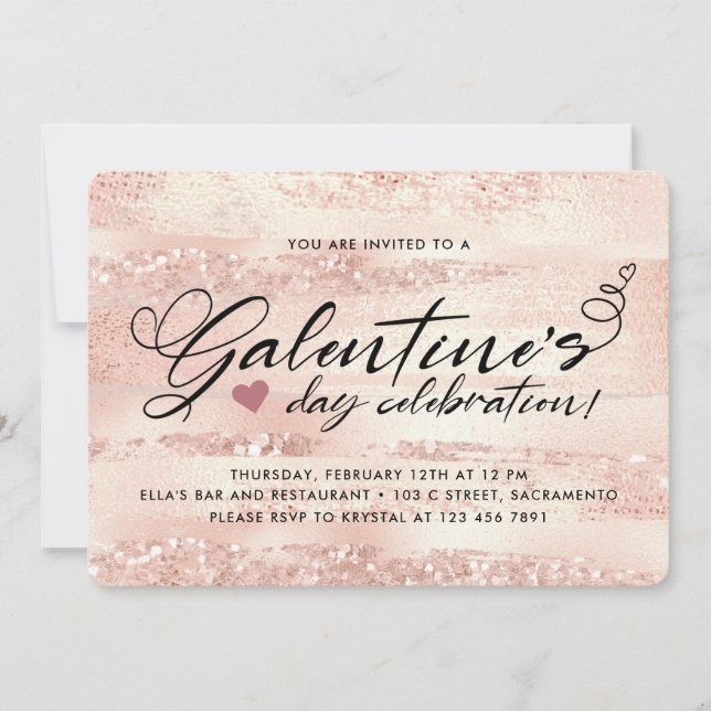 Invitation Soirée de la Saint-Galentin, Rose élégant (Devant)