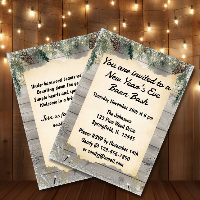 Invitation Soirée de la Saint-Sylvestre dans une grange rusti (Créateur téléchargé)