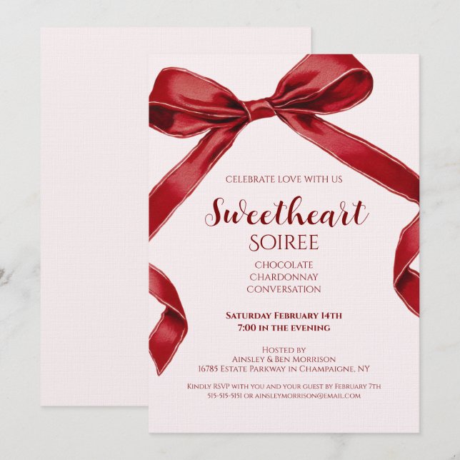 Invitation Soirée de la Saint-Valentin Élégant Nœud Papillon (Devant / Derrière)