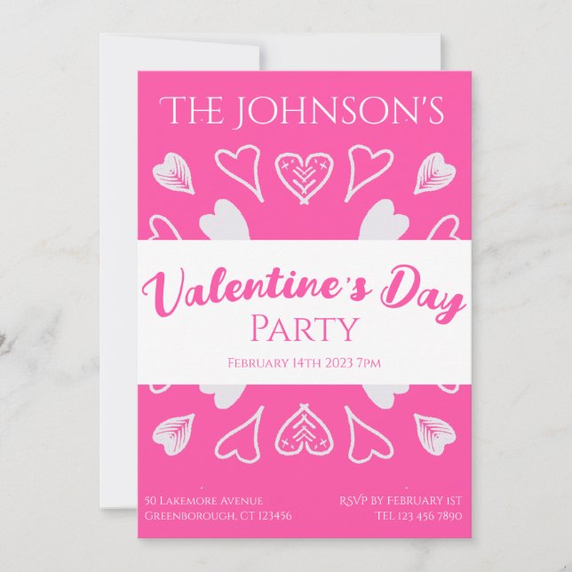 Invitation Soirée de la Saint-Valentin Moderne Rose Chaud (Devant)