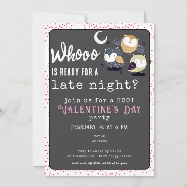 Invitation Soirée de la Saint-Valentin Thème Nuit Oiseau de N (Devant)