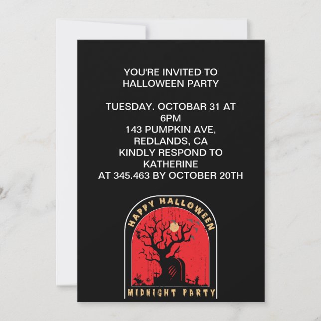 Invitation Soirée de la veille d'Halloween à minuit (Devant)