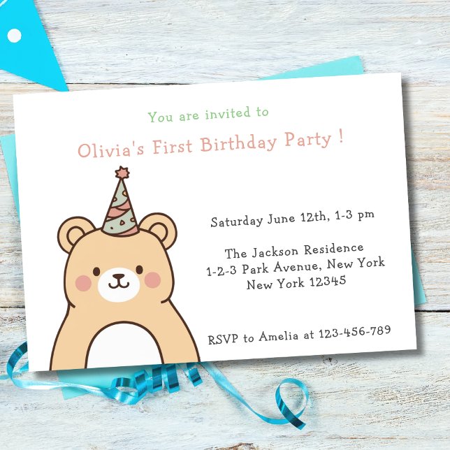 Invitation Soirée de l'ours en peluche (Cute Teddy Bear Cub Birthday Party)