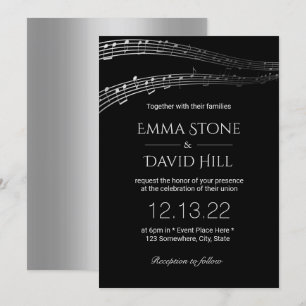 Invitation Soirée de Mariage de Musique Elégant Noir & Argent
