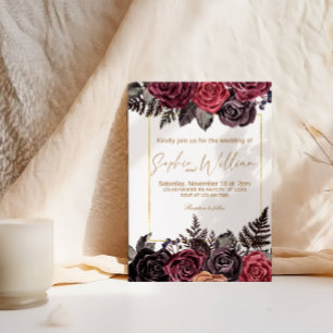 Invitation Soirée de mariage élégante aux roses noires et rou