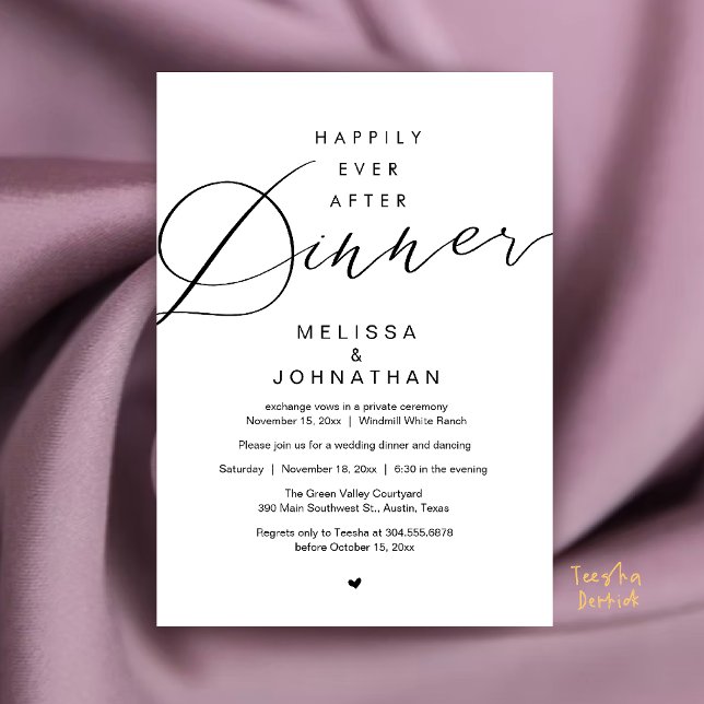 Invitation Soirée de Mariage Happily Ever After (Happily Ever After Dinner Wedding Elopement Party Invitation Card in White and Black)