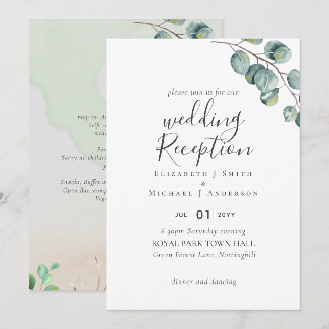 Invitation Soirée De Mariage Soirée Verdoyante Uniquement En (Devant / Derrière)