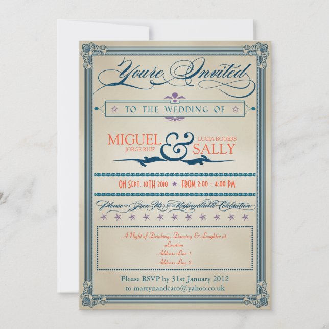 Invitation Soirée de mariage vintage uniquement (Devant)