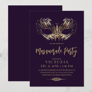 Invitation Soirée de mascarade d'or moderne et élégant Annive