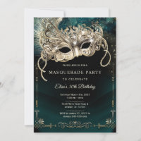 Soirée de Mascarade Élégante Émeraude Verte et Or