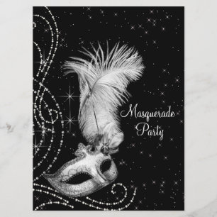 Invitation Soirée de Mascarade Élégante Noir et Blanc