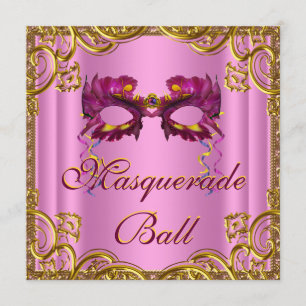 Invitation Soirée de Mascarade Élégante Rose et Or