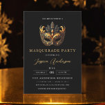 Invitation Soirée de mascarade en or noir élégant Anniversair<br><div class="desc">Préparez-vous à une nuit de mystère et d'élégance avec notre Elegant Black and Gold Masquerade Party Anniversaire Invitation! Doté d'un luxueux arrière - plan noir orné d'accents dorés chatoyants et de détails de masque orné, cette invitation capte l'allure d'une mascarade sophistiquée. Parfait pour les anniversaires jalons ou les fêtes somptueuses,...</div>
