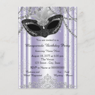 Invitation Soirée de Mascarade Paillettes de Perle Violette e