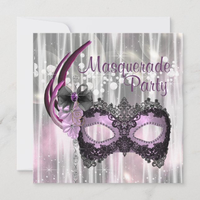 Invitation Soirée de Mascarade Violet Noir (Devant)