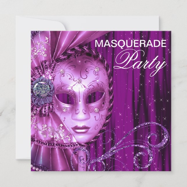 Invitation Soirée de Mascarade Violet Noir (Devant)