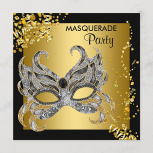 Invitation Soirée de Masque Élégante Argent et Or