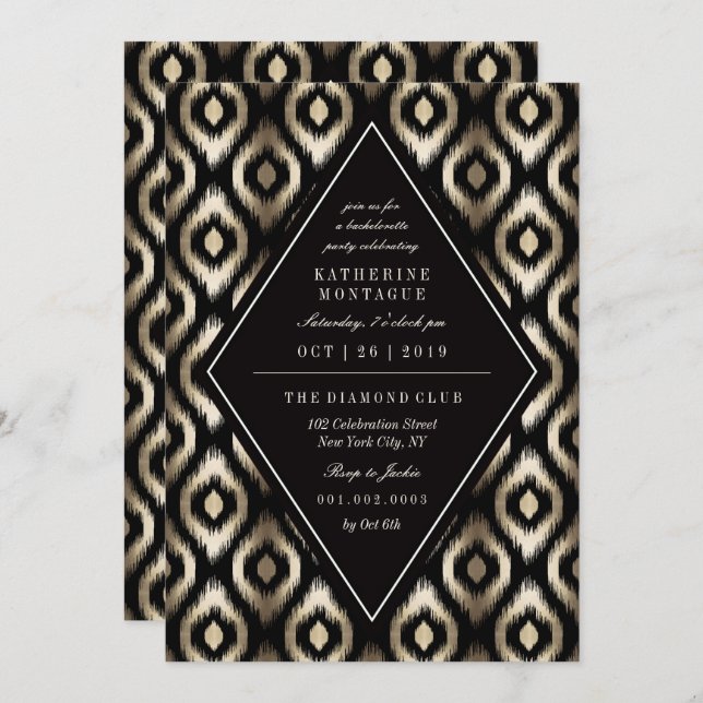 Invitation Soirée de Motif de bachelorette Diamond Ikat (Devant / Derrière)