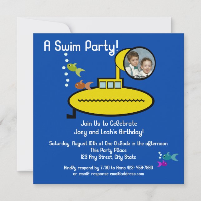 Invitation Soirée de natation sous-marine avec photo (Devant)
