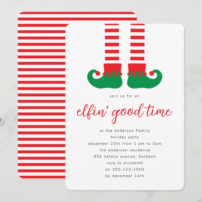 Invitation Soirée de Noël à l'Elfe mignonne (Devant / Derrière)